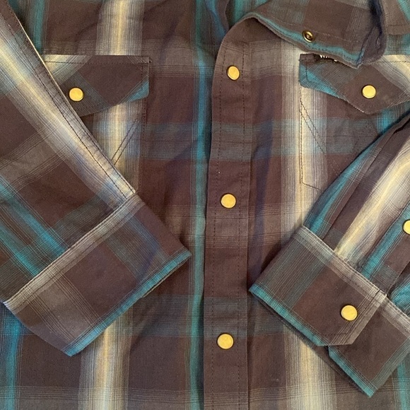 Wrangler Cotton Retro Western Pearl-snap L/S Plaid Shirt Navy Teal Cream Size XL - Picture 11 of 11